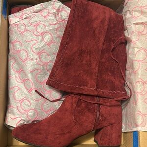 SUGAR Women's Burgundy Micro Ollie Over-The-Knee Block-Heel Boots SZ 9.5
